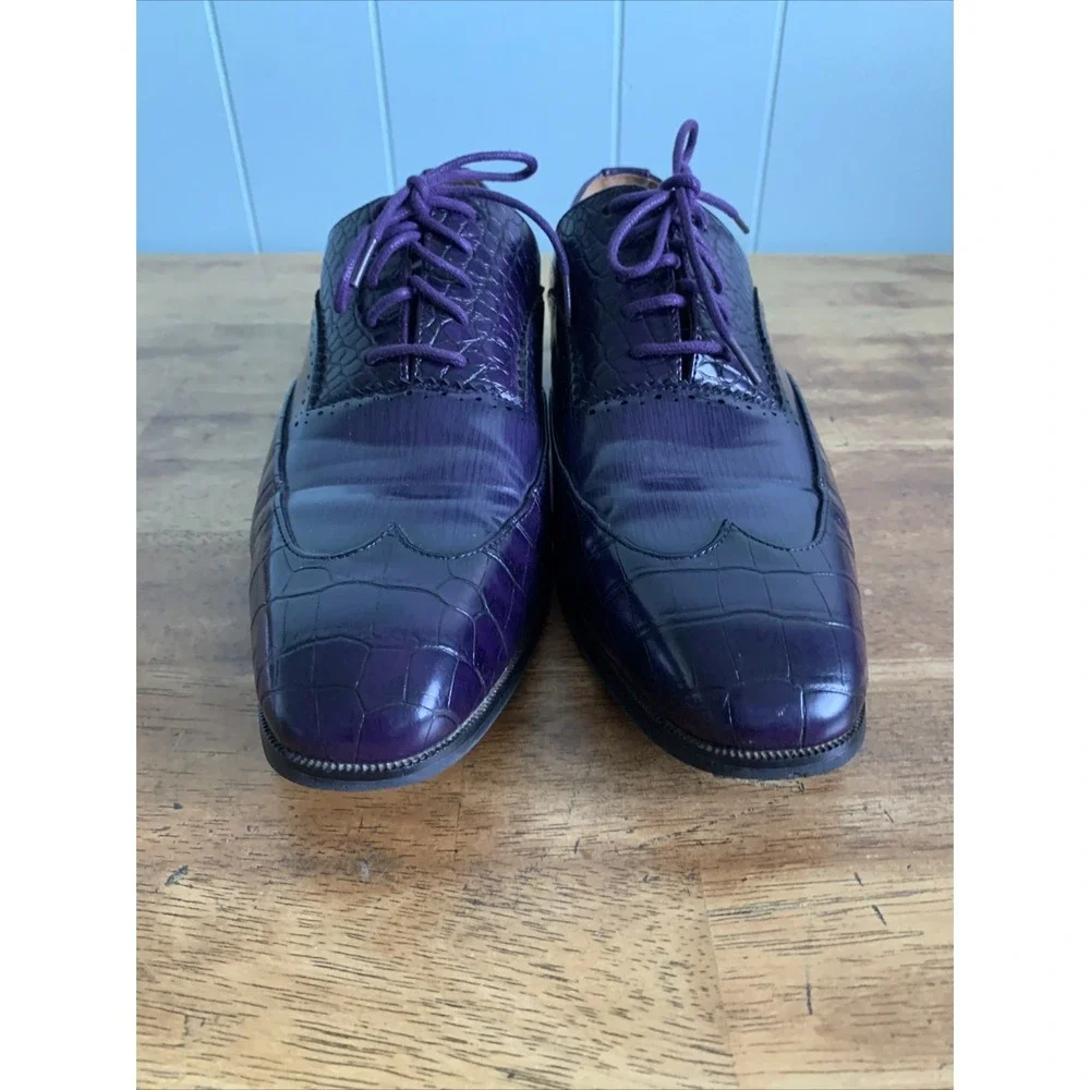 Antonio Cerrelli Elite Dress Shoes 9.5 6839 Dark Purple Gator Print Lace Up EUC